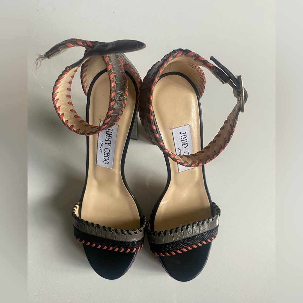 Jimmy Choo leather patchwork leather platform sandals with defect. New sz 37.5 - Picture 5 of 10